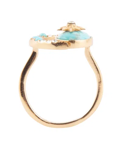 Barse Celestial Blue Turquoise Golden Bypass Ring In Gold