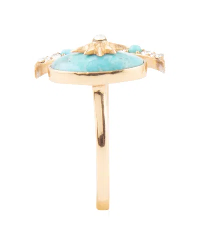 Barse Celestial Blue Turquoise Golden Bypass Ring In Gold