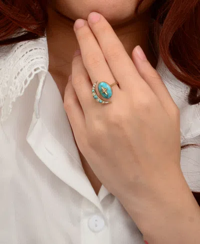 Barse Celestial Blue Turquoise Golden Bypass Ring In Gold