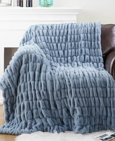 Battilo Luxurious Reversible Rabbit Faux Fur Throw, 50" X 60" In Green