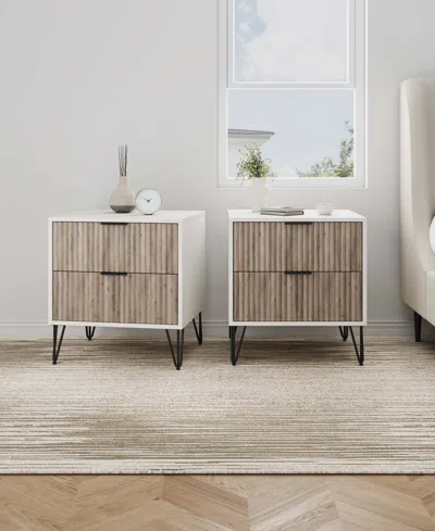 Manhattan Comfort Dumbo Fluted 2-drawer Wood Nightstand, Set Of 2