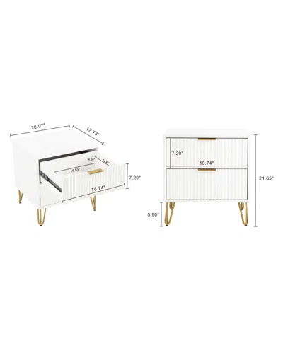 Manhattan Comfort Dumbo Fluted 2-drawer Wood Nightstand, Set Of 2 In White