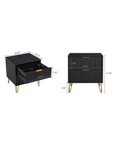 Manhattan Comfort Dumbo Fluted 2-drawer Wood Nightstand, Set Of 2 In Black