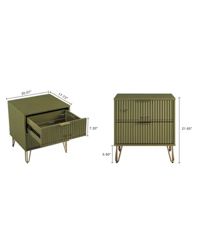 Manhattan Comfort Dumbo Fluted 2-drawer Wood Nightstand, Set Of 2 In Green