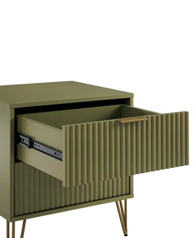 Manhattan Comfort Dumbo Fluted 2-drawer Wood Nightstand, Set Of 2 In Green