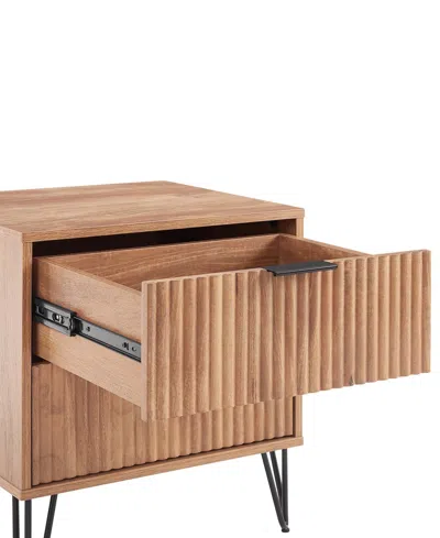 Manhattan Comfort Dumbo Fluted 2-drawer Wood Nightstand, Set Of 2 In Brown