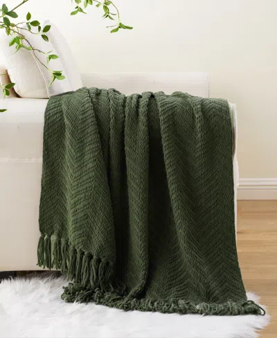 Battilo Herringbone Chenille Knit Throw, 50" X 60" In Green