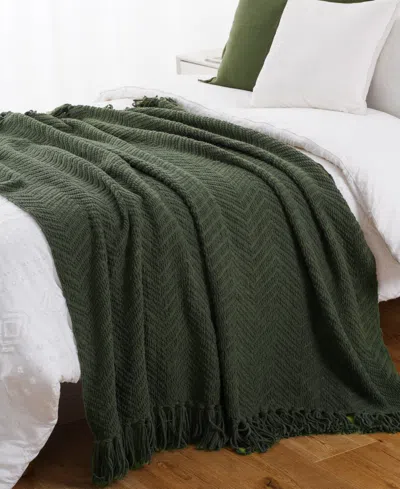 Battilo Herringbone Chenille Knit Throw, 50" X 60" In Green
