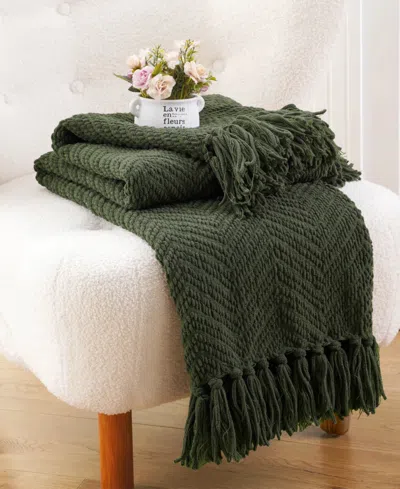 Battilo Herringbone Chenille Knit Throw, 50" X 60" In Green