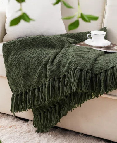 Battilo Herringbone Chenille Knit Throw, 50" X 60" In Green