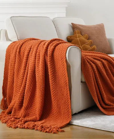 Battilo Herringbone Chenille Knit Throw, 60"x 80" In Orange