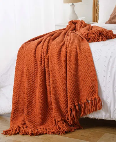 Battilo Herringbone Chenille Knit Throw, 60"x 80" In Orange
