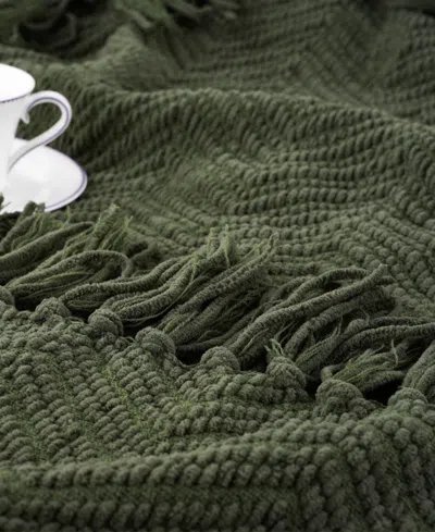 Battilo Herringbone Chenille Knit Throw, 60"x 80" In Green