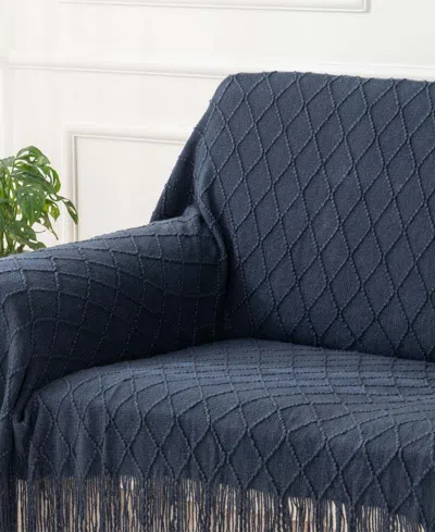 Battilo Texture Triple Zig-zag Lightweight Throw, 50" X 60" In Blue
