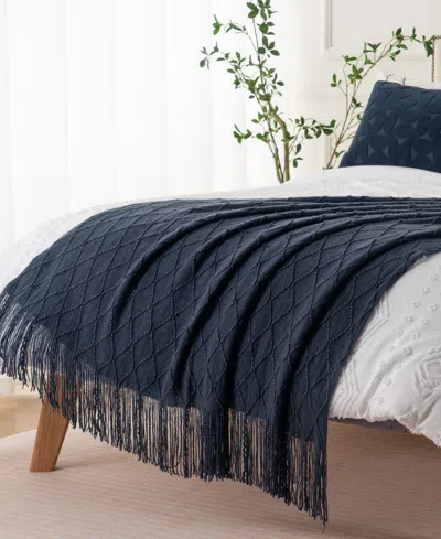 Battilo Texture Triple Zig-zag Lightweight Throw, 50" X 60" In Blue