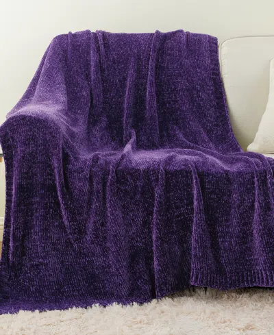 Battilo Lifestyle Solid Woven Micro Chenille Throw, 51" X 67" In Purple
