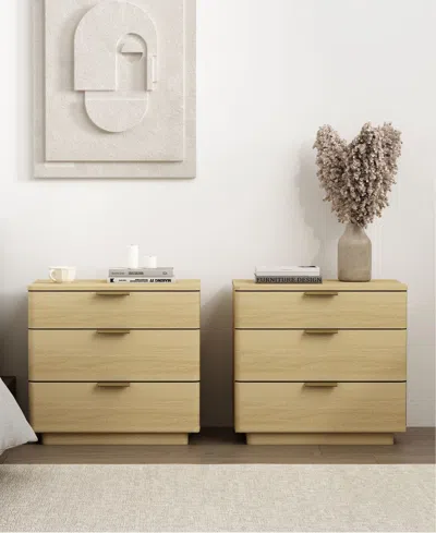 Manhattan Comfort Set Of 2 Payton Modern Nightstands With 6 Drawers In Neutral