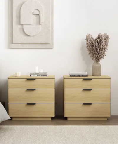 Manhattan Comfort Set Of 2 Payton Modern Nightstands With 6 Drawers In Neutral