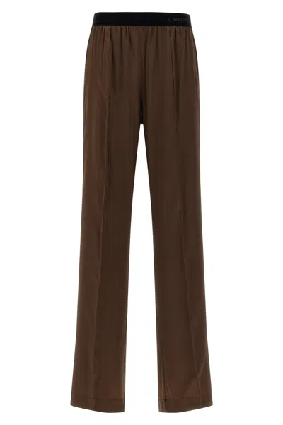 Tom Ford Silk Pants In Brown