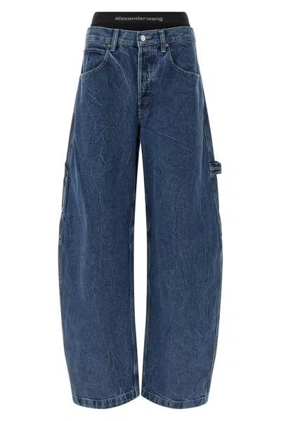 Alexander Wang Alexanderwang. T Prestyled High Rise Oversized Jeans With Logo Elastic In Deep Blue