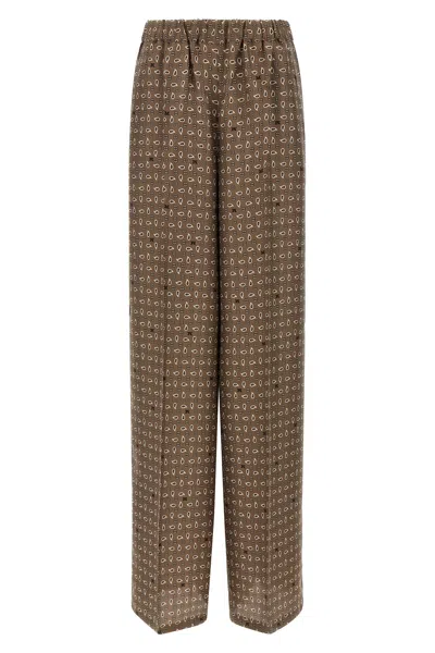 Max Mara Vischio Printed Silk Satin Wide-leg Pants In Brown