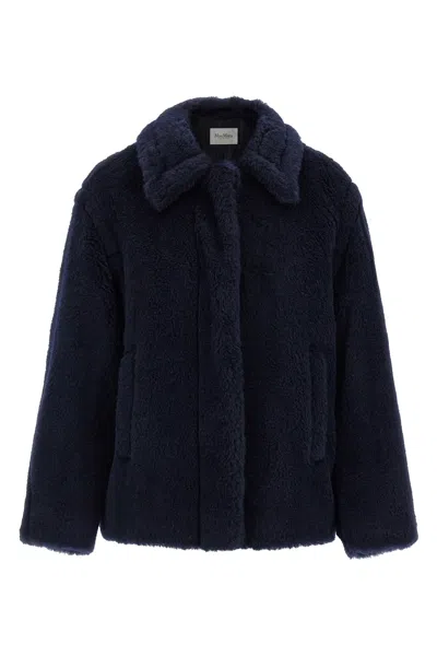 Max Mara Alpaca Wool Jacket Collared Design Front Pockets In Blue