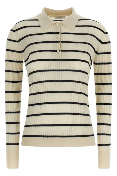 Max Mara Gitano Cashmere Silk Striped Collared Sweater In Brown