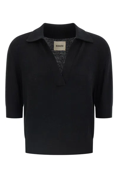 Khaite Shrunked Jo Cashmere-blend Polo Sweater In Blue