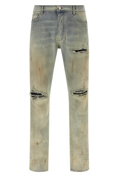 Amiri Suede Mx1 Jeans Distressed Style Trousers In Blue