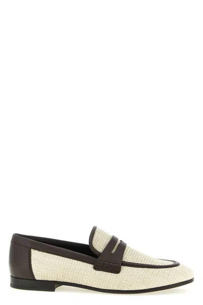 Brunello Cucinelli Raffia Loafers Textured Finish Two Tone Design In Sand