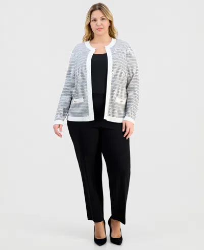 Kasper Plus Size Textured Long-sleeve Cardigan Jacket In Multi