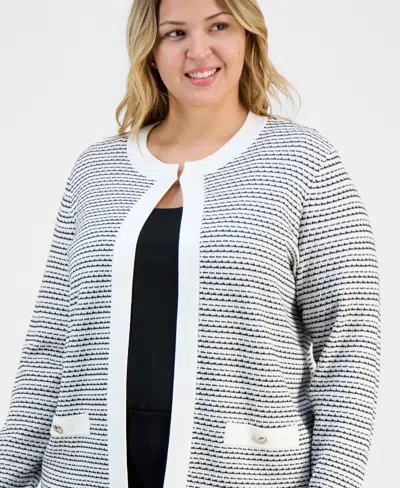 Kasper Plus Size Textured Long-sleeve Cardigan Jacket In Multi
