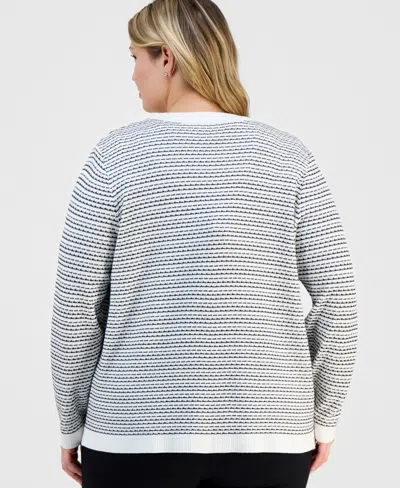 Kasper Plus Size Textured Long-sleeve Cardigan Jacket In Multi
