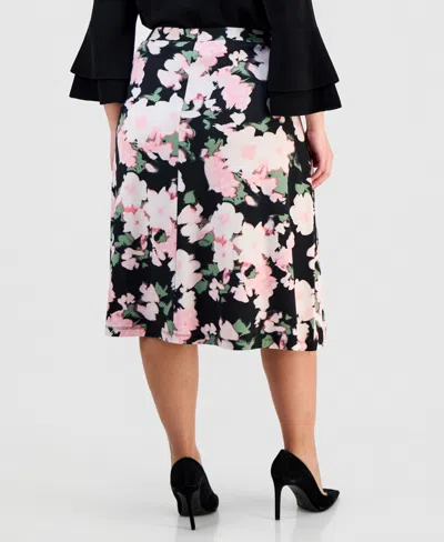 Kasper Plus Size Pull-on Midi Flared Skirt In Multi