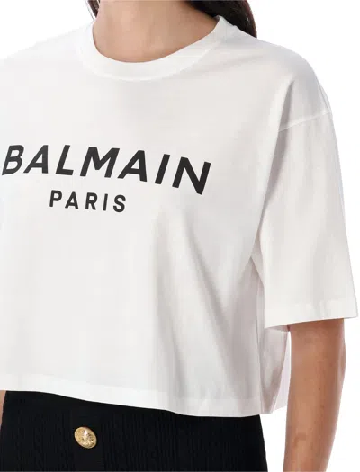 Balmain Printed Logo Cropped T-shirt In Multi