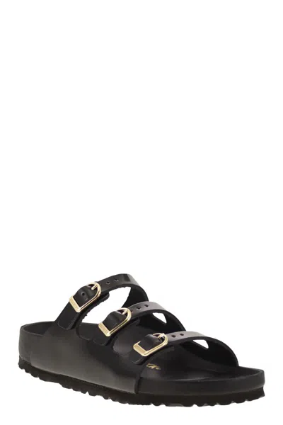 Birkenstock Black Sandals With Adjustable Straps And Gold-tone Buckles