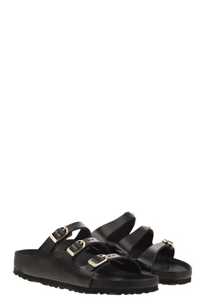 Birkenstock Black Sandals With Adjustable Straps And Gold-tone Buckles