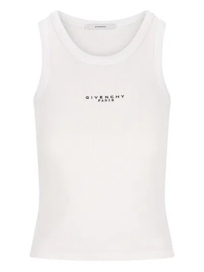 Givenchy White Sleeveless Top With Logo Lettering On The Front In Cotton Stretch Woman In White