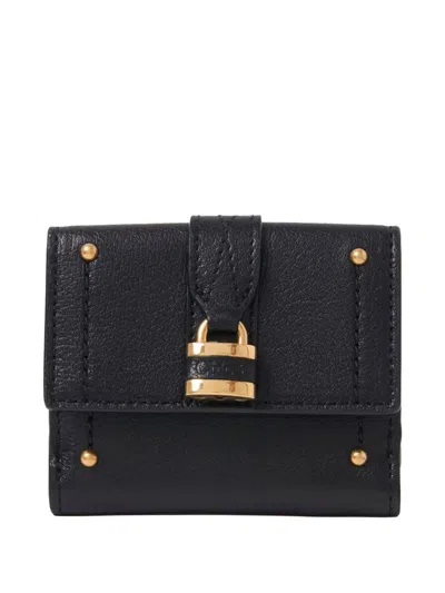 Chloé Paddington Embellished Textured-leather Cardholder In Black