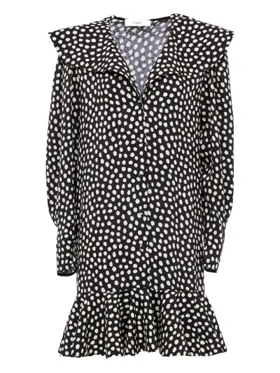 Chloé Dots-print Silk Jacquard Capelet Long-sleeve Mini Dress In Black