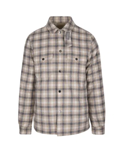 Woolrich Plaid Pattern Collared Jacket Chest Pockets In Brown