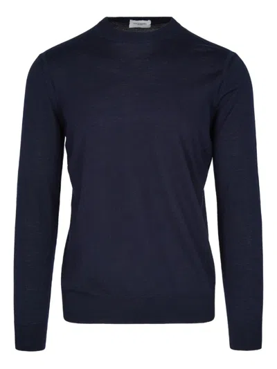 Paolo Pecora Long-sleeved Crew Neck Sweater In Blue