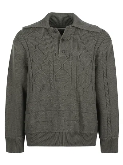 Namacheko Cable-knit Polo-collar Pullover In Green