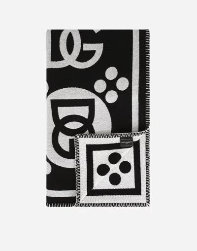 Dolce & Gabbana Wool Jacquard Blanket In Black