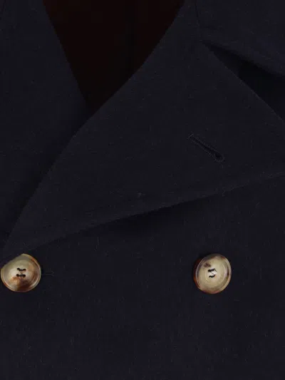 Brunello Cucinelli Double-breasted Wool Coat With Peak Lapels In Blue
