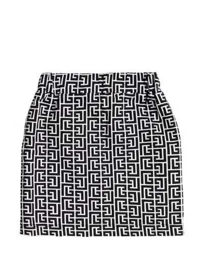 Balmain Monogram Button Skirt In Black