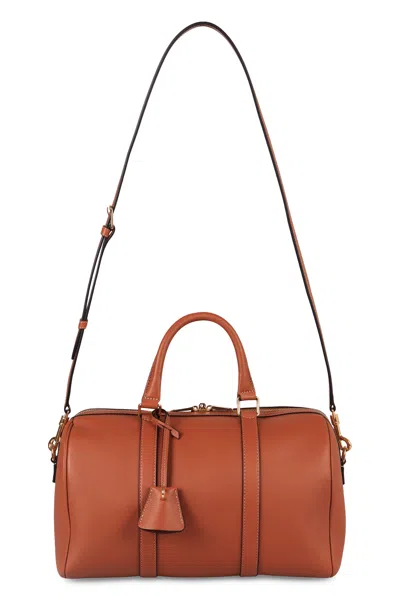 Celine Leather Boston Bag In Brown