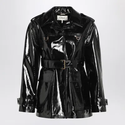 Chloé Belted Jacket In Shiny Coated Cotton In Black