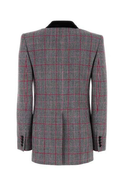 Chloé Black/white Checkered Wool Double-breasted Blazer In Multi