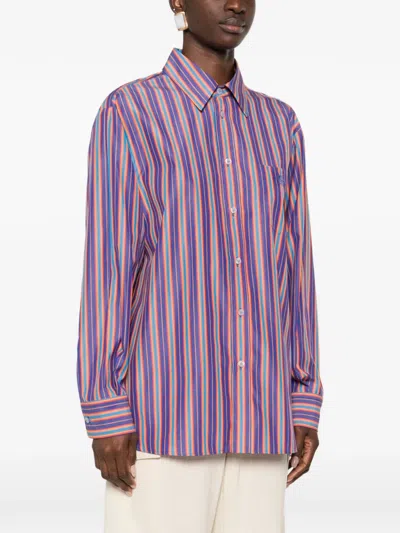Etro Striped-pattern Logo-embroidered Shirt In Multi